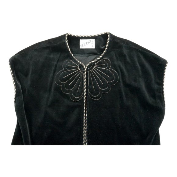 Vintage 70s‎ Black Velvet Vest Gold Trim Embroidered Act III Union Label Size 4 - Picture 2 of 6